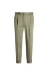 Pt Torino Straight Trousers With Cuffed Hem And Pleated Front In Green