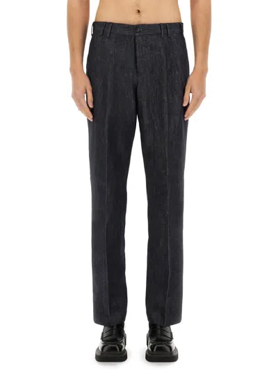 Pt Torino Melange Midnight Blue Cotton Blend Pant In Gray