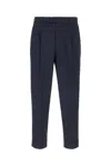 Pt Torino Blue Pants With Pleats And Belt Loops In Cotton Blend Man In Navy