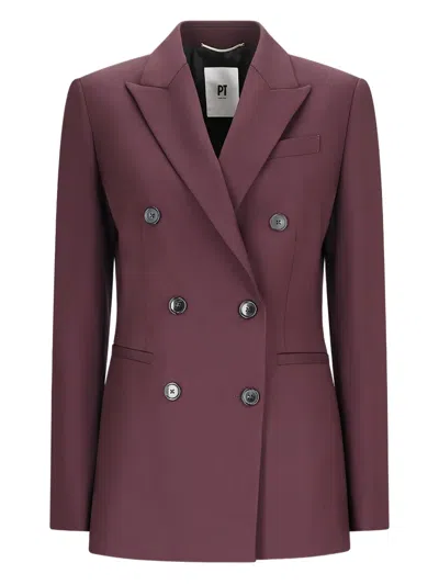 Pt Torino Peak-lapel Blazer In Burgundy
