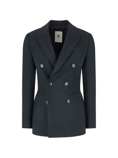 Pt Torino Peak-lapel Double-breasted Blazer In Blue