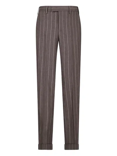 Pt Torino Pinstripe Pleated Trousers In Brown
