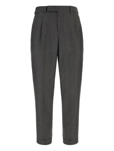 Pt Torino Pinstripe Pleated Trousers In Gray