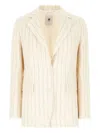 Pt Torino Linen Blend Blazer Embroidered Stripes In Neutrals