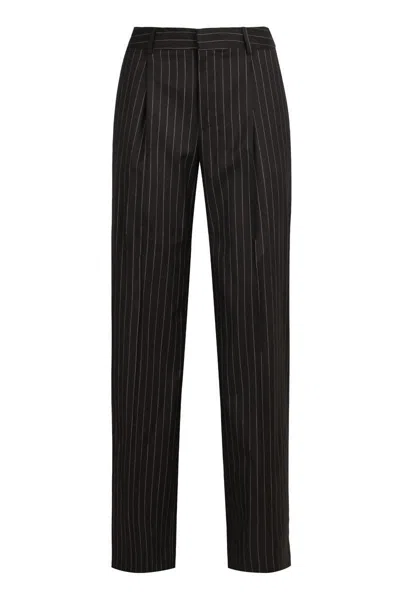 Pt Torino Pinstriped Wool Trousers In Black