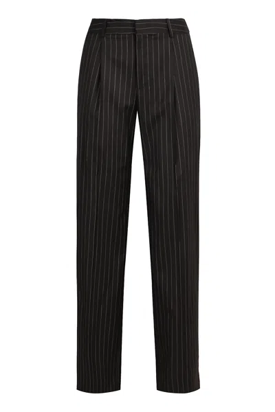 Pt Torino Pinstriped Wool Trousers In Black