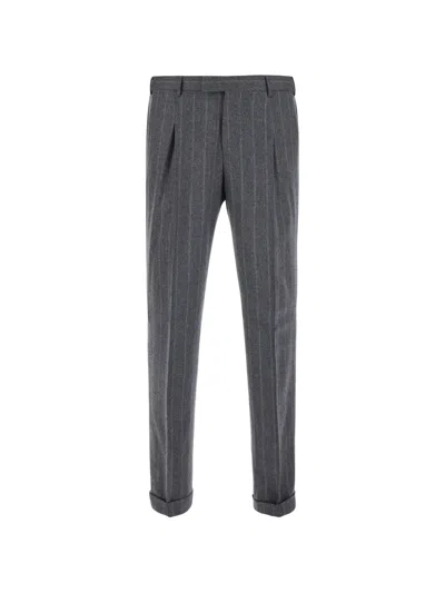 Pt Torino Tailored Cotton Blend Pants Pleats Cuffs Pockets In Gray