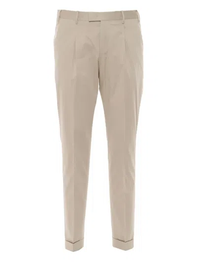 Pt Torino Plea-detailing Turn-up Trousers In Neutral