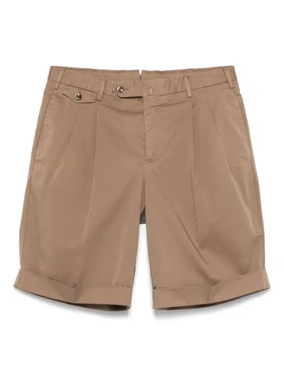 Pt Torino Pleat-detail Shorts In Brown