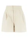 Pt Torino High Waist Pleated Synthetic Leather Shorts In Neutral