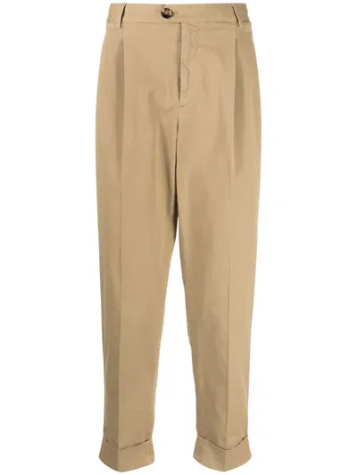 Pt Torino Pleat-detail Tapered Trousers In Braun