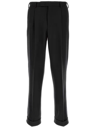 Pt Torino Straight Wool Trousers Elastic Waist In Black