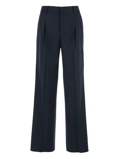 Pt Torino Lola Blue Pants With High Waist And Pleated Details In Wool Stretch Woman