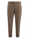 Pt Torino Pleated Checked Trousers In Brown
