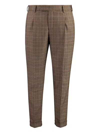 Pt Torino Pleated Checked Trousers In Brown
