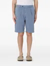 Pt Torino Pleated Cotton Shorts In Blue