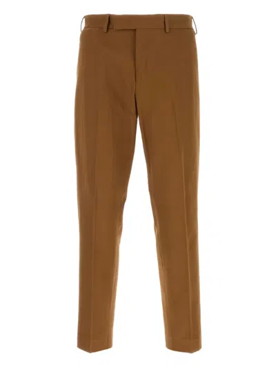 Pt Torino Pleated Cotton Trousers In Brown