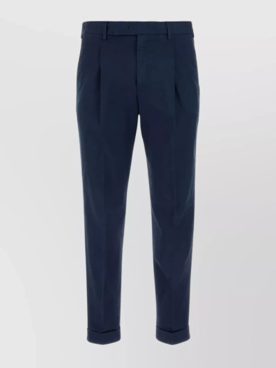 Pt Torino Pleated Cotton Trousers With Detachable Feather Accessory In Blue
