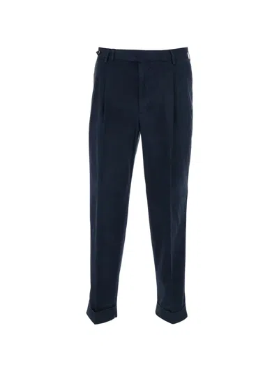 Pt Torino Blue Pants With Pences And Belt Loops In Cotton Blend Man In Black