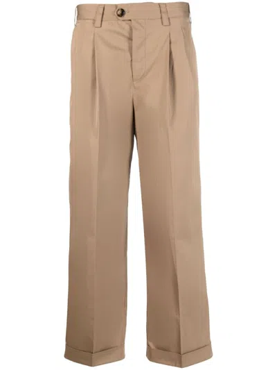 Pt Torino Pleated-edge Straight-leg Trousers In Nude