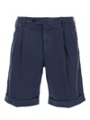 Pt Torino Blue Bermuda With Pence And Side Pocket With Flap In Linen And Cotton Blend Man In Blue