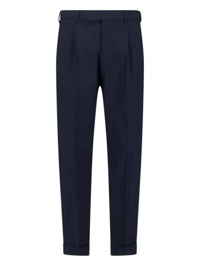 Pt Torino Pleated Tapered Dress Pants In Blue