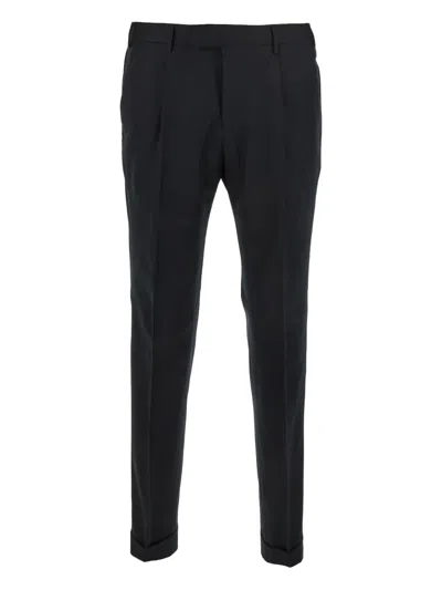 Pt Torino Melange Light Grey Stretch Wool Pant In Black