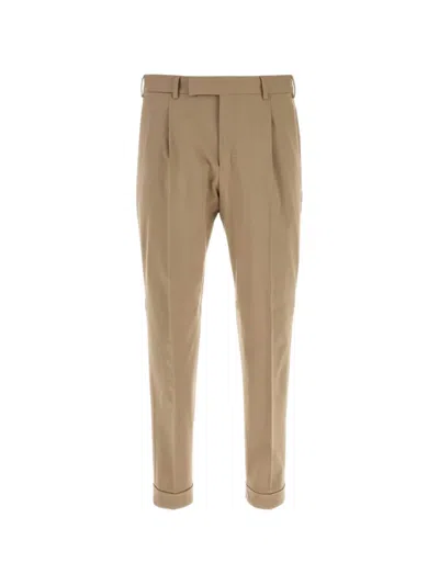 Pt Torino Stretch Wool Tailored Pleated Cuffed Trousers In Brown