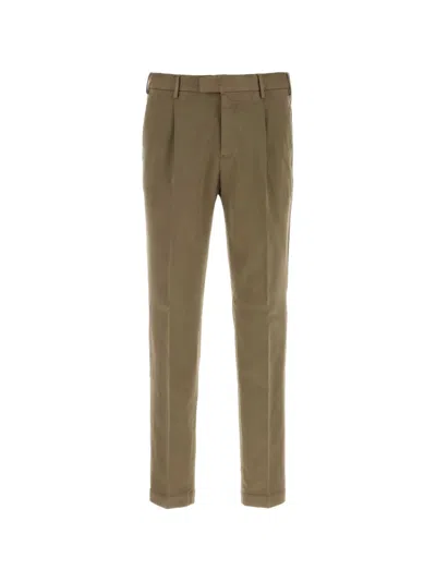 Pt Torino Stretch Cotton Tailored Pants Pleated Front In Brown