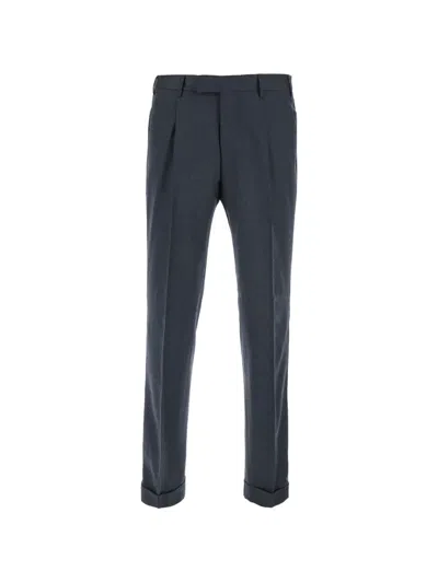 Pt Torino Pleated Turn-up Trousers In Blue