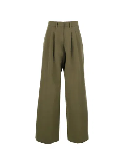 Pt Torino Pleated Wide-leg Linen Trousers In Green