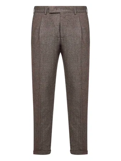 Pt Torino Pleated Wool Trousers In Brown