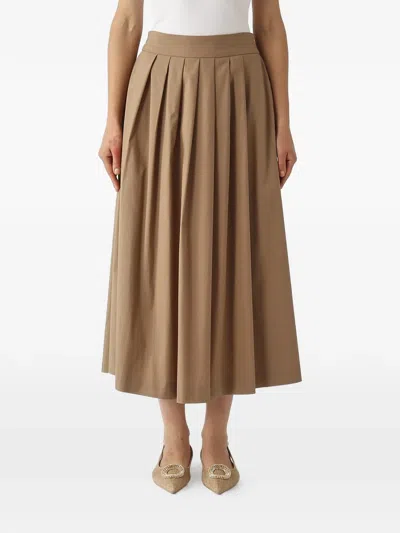 Pt Torino Pleated-front Elasticated-waist Midi Skirt In Neutral