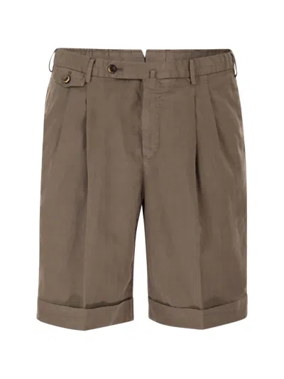 Pt Torino Pleated-front Turn-up Shorts In Brown