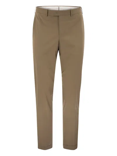 Pt Torino Master Super Slim Stretch Gabardine Trousers In Brown
