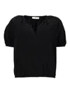 Pt Torino Black Solid V Neck Top In Black
