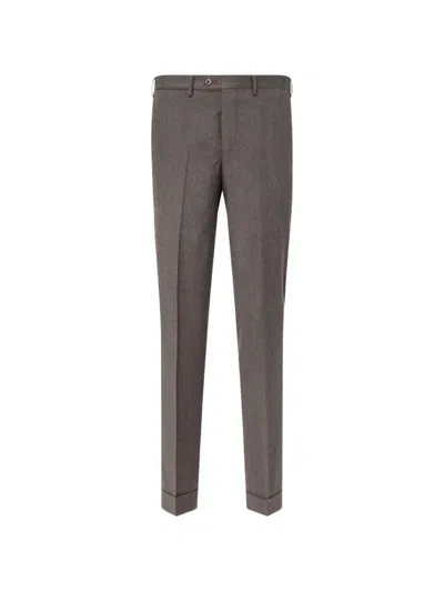 Pt Torino Pressed-crease Turned-up Trousers In Brown