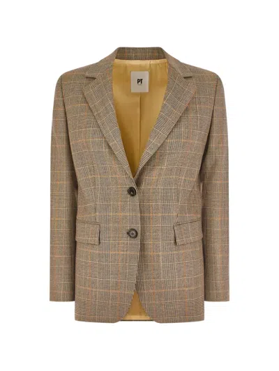 Pt Torino Prince Of Wales Check Blazer In Brown