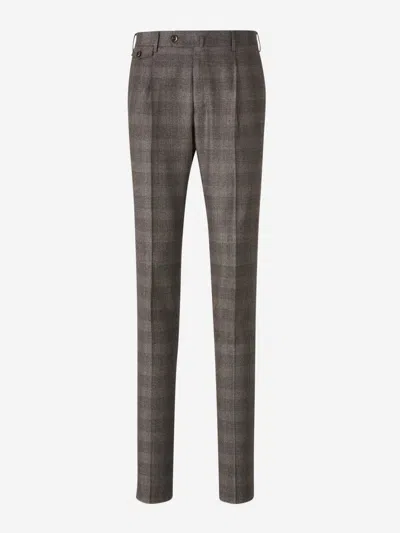 Pt Torino Prince Of Wales Pattern Dress Trousers In Brown