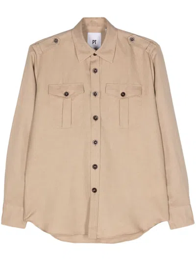 Pt Torino Long-sleeve Shirt In Neutrals