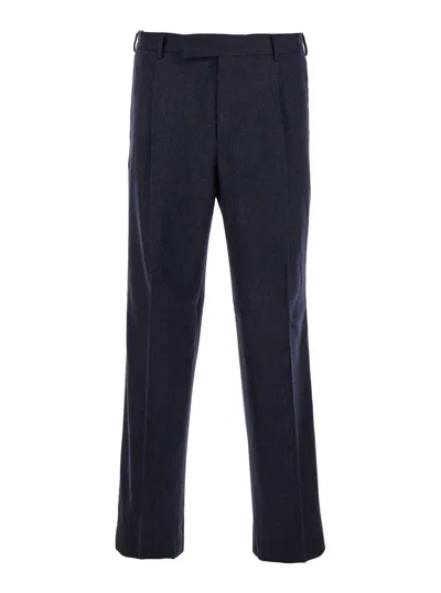 PT TORINO BLUE PANTS WITH HIGH WAIST AND PENCES ON THE FRONT IN WOOL BLEND STRETCH MAN