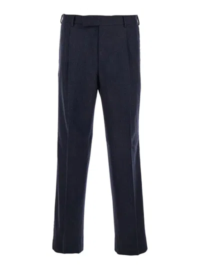 PT TORINO BLUE PANTS WITH HIGH WAIST AND PENCES ON THE FRONT IN WOOL BLEND STRETCH MAN