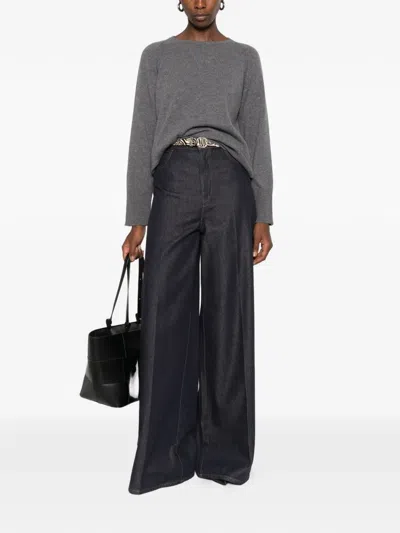Pt Torino Raglan-sleeve Side-slit Sweater In Gray