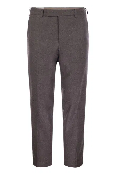 Pt Torino Rebel - Wool And Silk Flannel Trousers In Brown