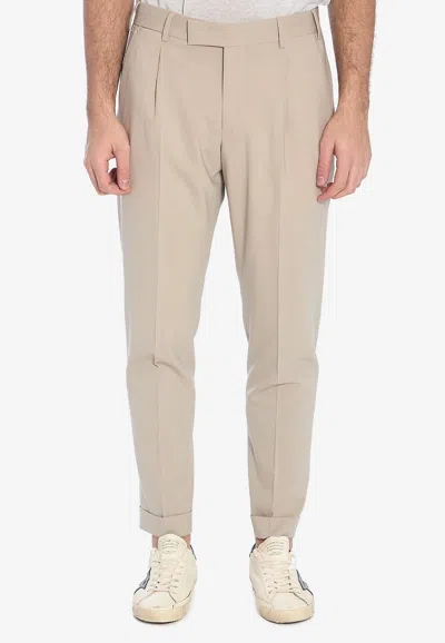 Pt Torino Rebel Pleated Wool Blend Trousers In Neutral