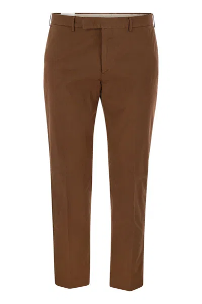 Pt Torino Rebel - Stretch Cotton Trousers In Brown