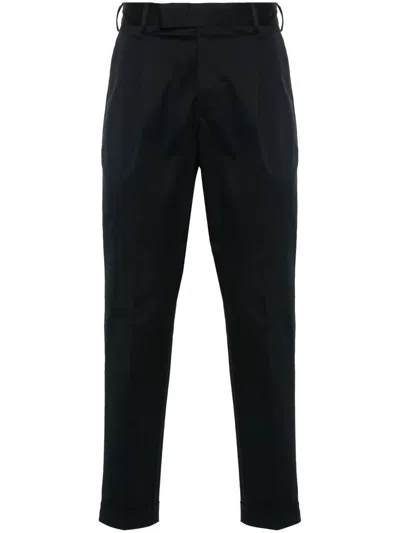 Pt Torino Feather-detail Twill Trousers In Blau