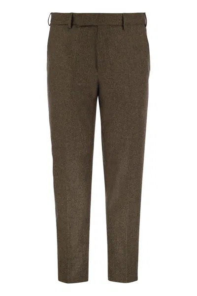 Pt Torino Pt01 Rebel - Wool And Silk Flannel Trousers In Brown