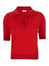 Pt Torino Red Polo With V-neck And Short Sleeves In Virgin Wool Woman In Red