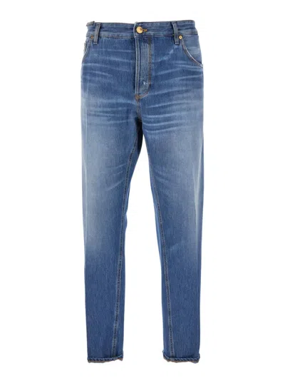 Pt Torino Reggae Tapered Jeans With Logo Patch In Blue